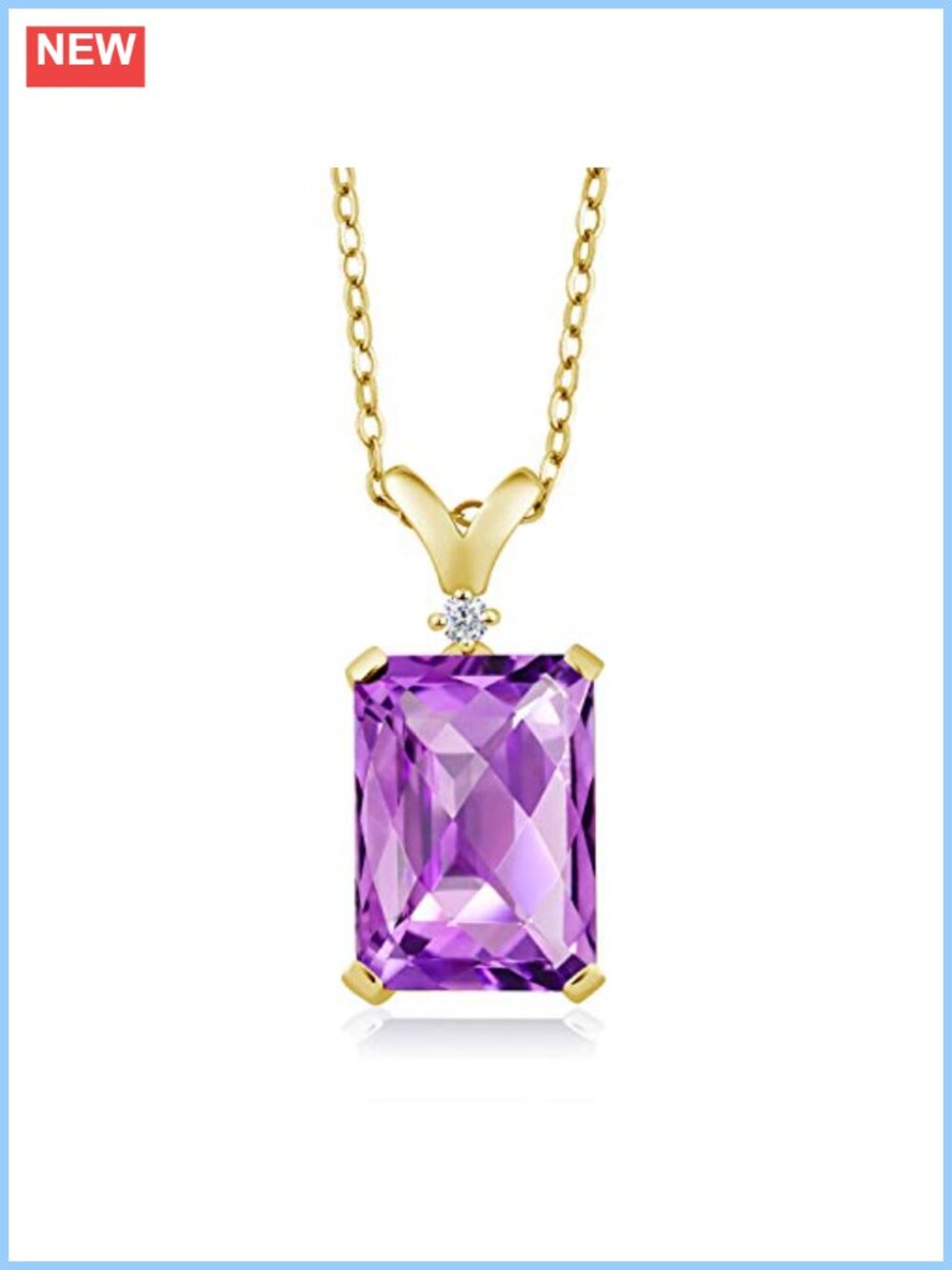 14x10MM Emerald Cut Amethyst Pendant Necklace 18K Yellow Gold Plated